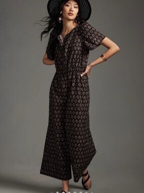 Anthropologie Sommerset Printed Jumpsuit with Subtle Teardrop Motif
